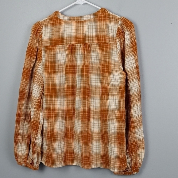 Plaid Puff Long Sleeve Button-Front Blouse - Picture 4 of 4